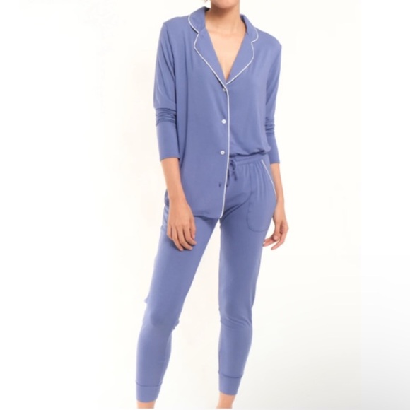 NWT Recliner NYC Luxury Sleepwear Classic PJ Set Marine Blue